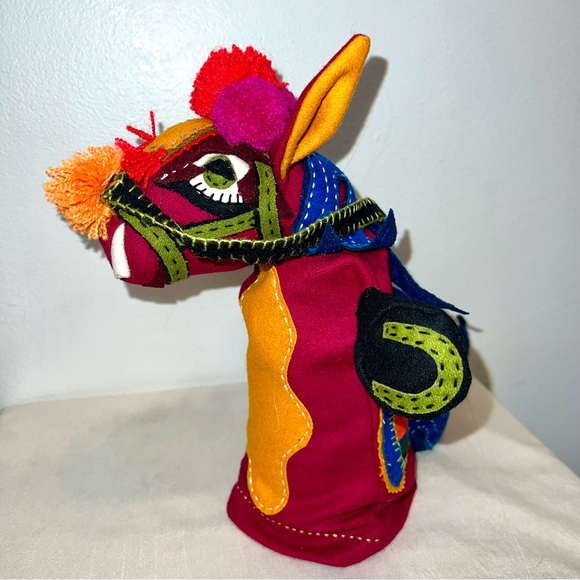 Donkey Horse Hand Puppet Wool Boho COLORFUL Festive Spain Mexico Exotic 1966/69 - Picture 3 of 8